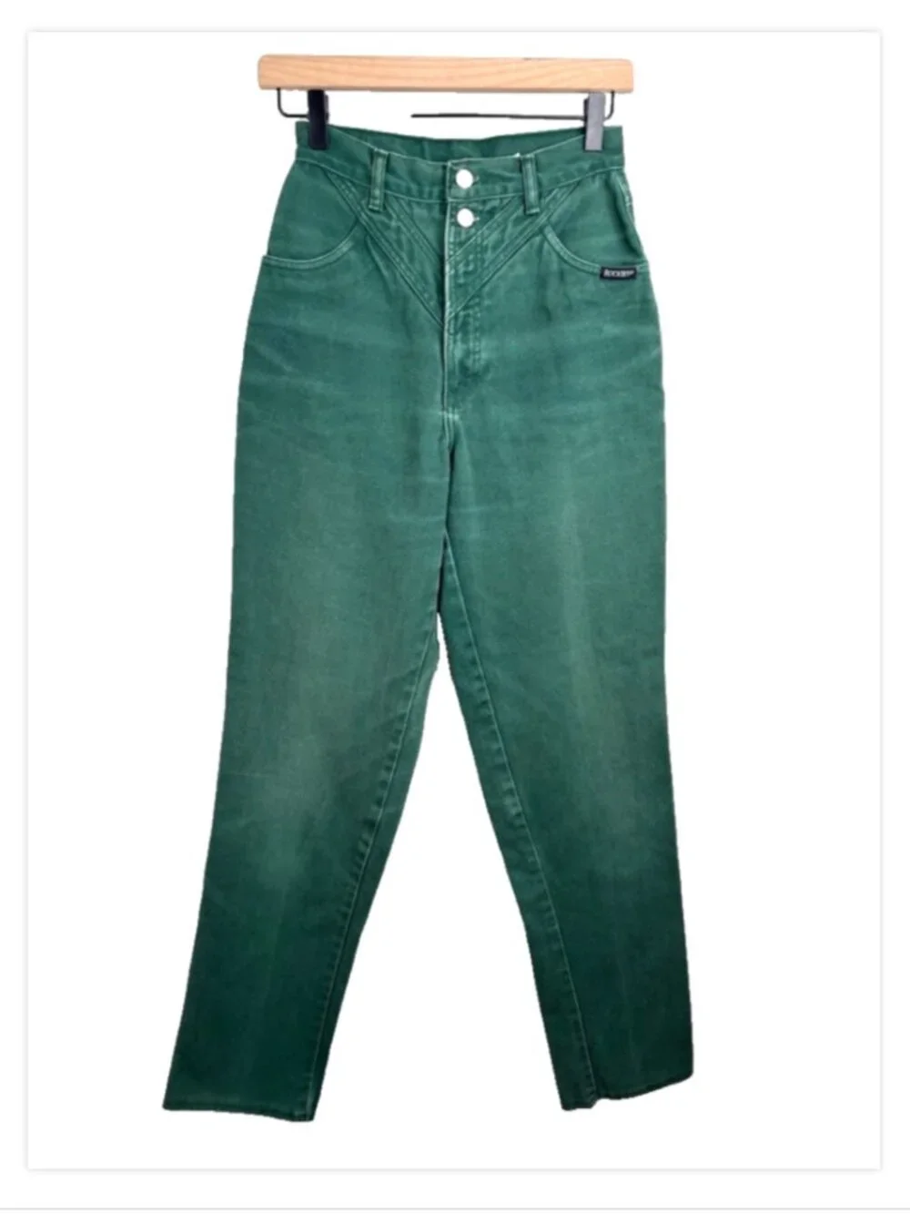 VTG Rockies Jeans 28/7 Green High Waist Bareback Western Denim 80s Made in USA
